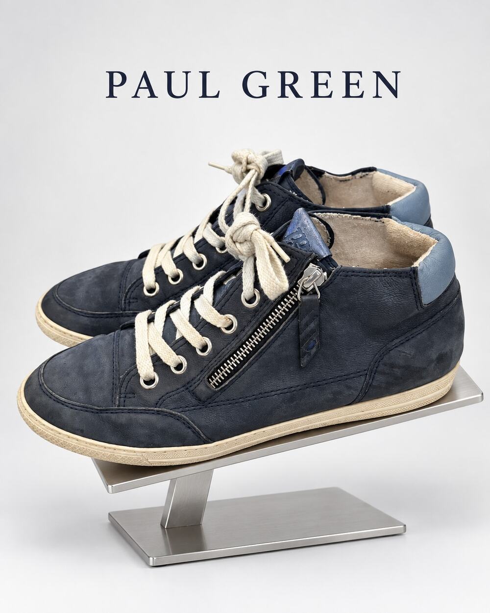 Paul Green 5310 Navy Leather Suede Side Zip Sneakers Size 8.5-9